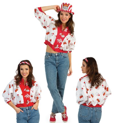 Damen Kostüm Jacke Rot-Weiß mit Clown & Köln-Wappen Design – Stylischer Blouson im kölschenen Stil, bequemer Schnitt mit Reißverschluss
