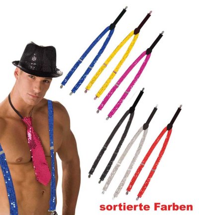 Paillettenhosenträger, sortierte Farben, Karneval, Accessoire, Party, Silvester