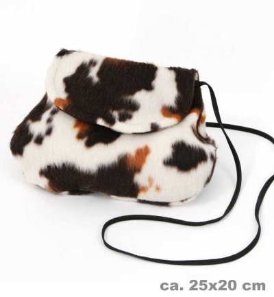 Tasche Pferd, Umhängetasche, Muster, weiß/braun, Klettverschluss, weich, kuschelig