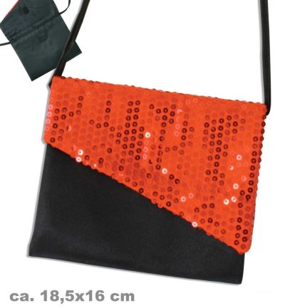 Umhängetasche mit Pailletten verziert, DREI versch. Farben, Silvester, Partyzubehör, Accessoire (Schwarz Rot)