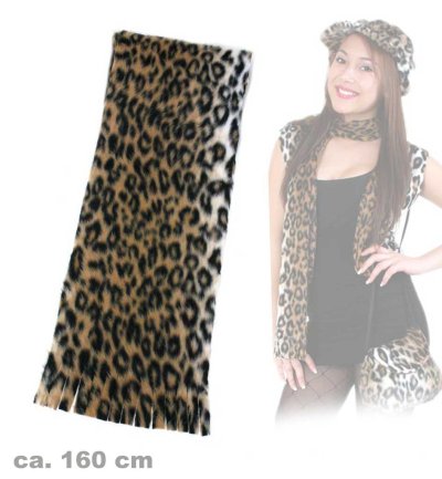 Plüsch-Schal, Leopard, ca. 160 x 20 cm, Karneval, Mottoparty, Accessoire