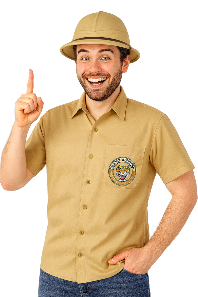 Dschungel Safari Hemd & Tropenhelm, Zweiteiliges Entdecker Outfit für Erwachsene