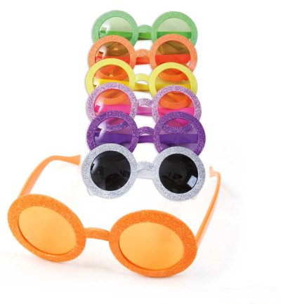 Glitterbrille in verschiedenen Farben, Party, runde Spass-Brille, UV 400