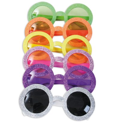 Glitterbrille in verschiedenen Farben, Party, runde Spass-Brille, UV 400