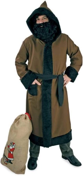 Kostüm Set Knecht Ruprecht, 3 TLG. Mantel mit Kapuze & Kordel, Perücke und Bart und Jute Sack, Krampus, Beelzebub, Gehilfe vom Nikolaus, Weihnachten
