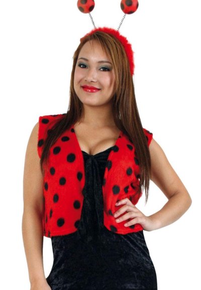 Damenkostüm-Set Marienkäfer, 2-TLG Plüsch - Weste und Haarreif mit Fühler, rot, schwarz | M, XL | Tierkostüm, Karneval, Fasching, Mottoparty