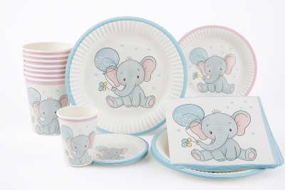 Baby Shower Deko Elefant Rosa & Blau Einweggeschirr zur Auswahl