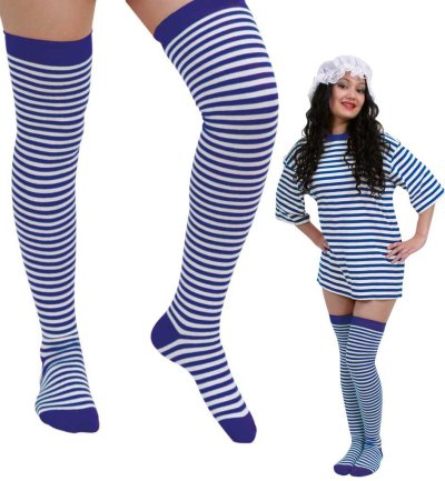 Overknees, blau/weiß, extra lang, ca. 63 cm, Karneval, Mottoparty, Accessoire