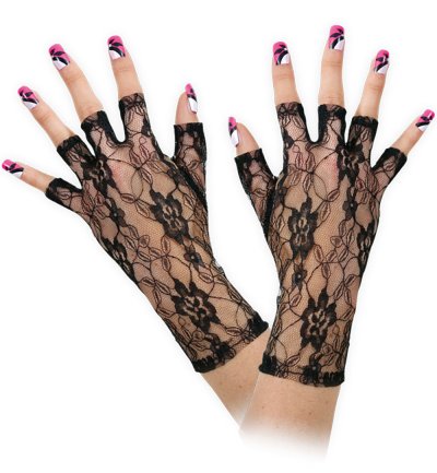 Spitzenhandschuhe mit Halben Fingern in Schwarz Halloween Karneval Accessoire