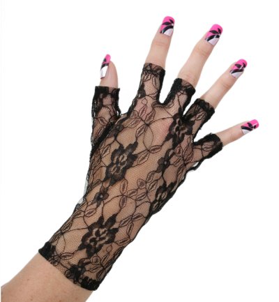 Spitzenhandschuhe mit Halben Fingern in Schwarz Halloween Karneval Accessoire