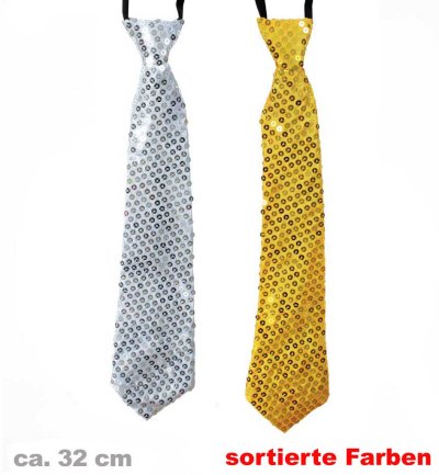 Silvesterkrawatte, gold und silber sortiert, ca. 32 cm, Party, Silvester, Karneval