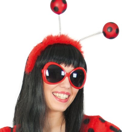 Zubehör-Set Marienkäfer, 2-tlg. Haarreif mit Fühler und Brille, rot, schwarz, Tierkostüm