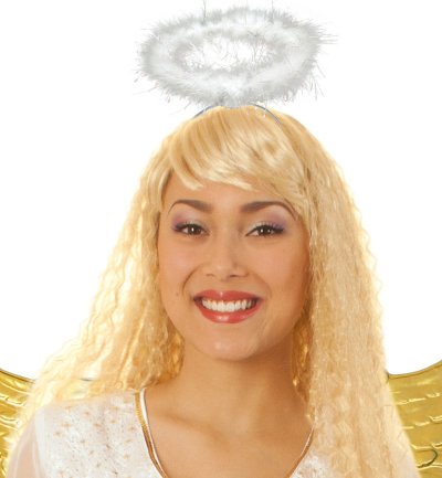 Haarreif Heiligenschein in 2 Verschiedenen Farben mit Federn Halloween Karneval Accessoire (weiß)