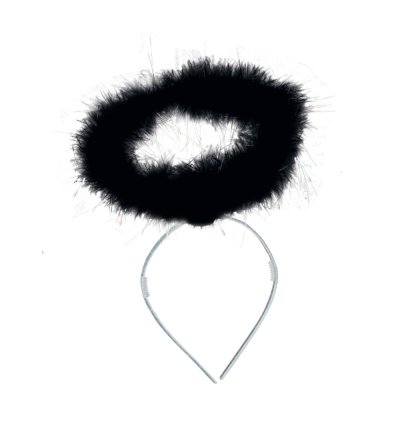 Haarreif Heiligenschein in 2 Verschiedenen Farben mit Federn Halloween Karneval Accessoire (Schwarz)