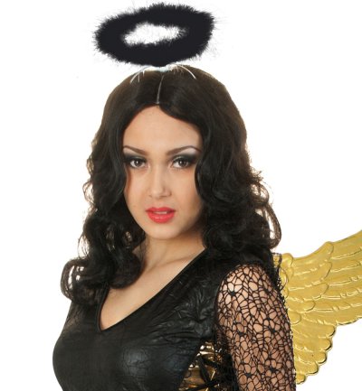 Haarreif Heiligenschein in 2 Verschiedenen Farben mit Federn Halloween Karneval Accessoire (Schwarz)
