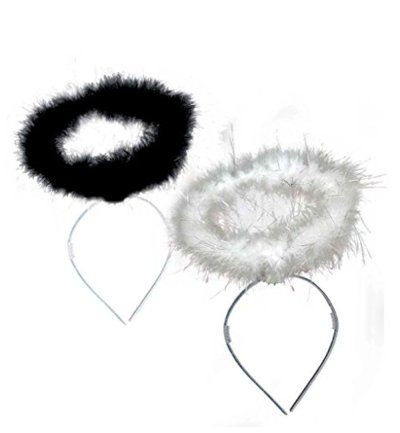 Haarreif Heiligenschein in 2 Verschiedenen Farben mit Federn Halloween Karneval Accessoire (Schwarz)