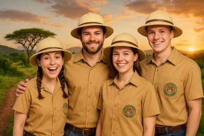 Dschungel Safari Hemd & Tropenhelm, Zweiteiliges Entdecker Outfit für Erwachsene