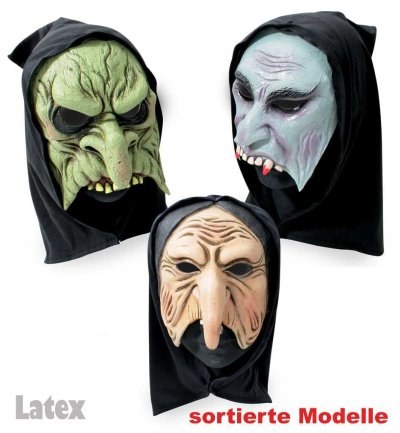 Halloween Maske mit Haube, Halbmaske, sortierte Modelle, Halloween, Karneval, Mottoparty, Totenkopf