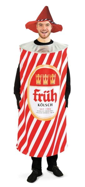 Kostüm - Set Kölsch, 2-teilig Kostüm Bierdose und Seppl Hut, Rot - weiß | Einheitsgröße für Erwachsene | Köllee alaaf, Köln, Karneval