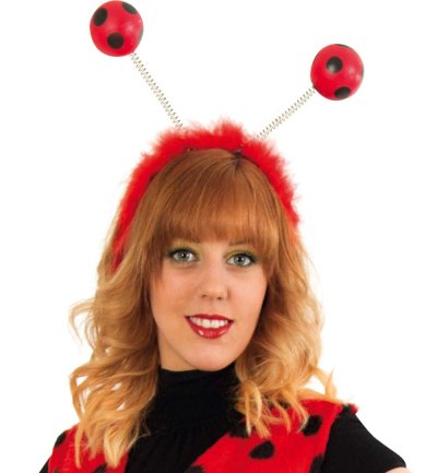 Damenkostüm-Set Marienkäfer, 2-TLG Plüsch - Weste und Haarreif mit Fühler, rot, schwarz | M, XL | Tierkostüm, Karneval, Fasching, Mottoparty