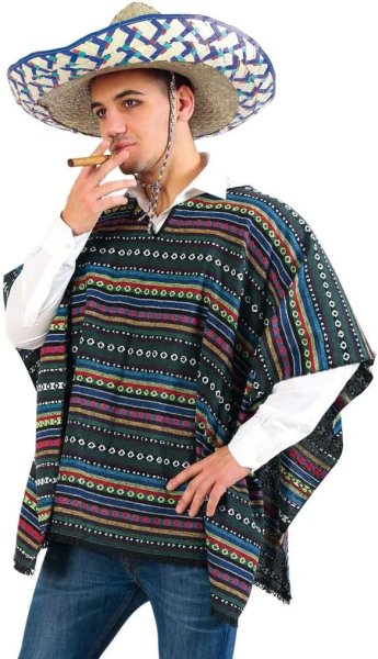 Kostüm Set Poncho und Sombrero 2-tlg. Hut Mexikaner und Poncho El Taco bunt gestreift in Einheitsgröße
