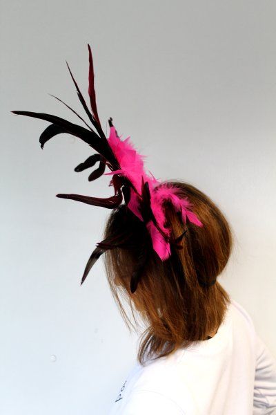 Feder-Kopfschmuck pink-schwarz Haarreif Kopf-Accessoire Haarschmuck Brazil-Carneval