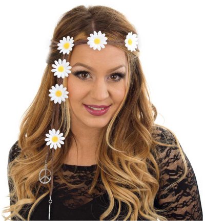 Zubehör-Set Hippie 5-teilig Haarband mit Blumen, Bunte Tasche, Brille, Ohrringe und Kette mit Peace-Zeichen Flowerpower Accessoires