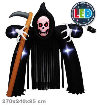 Horror Tor, XXL Aufblasbarer Sensenmann mit LED | 270x240x95 cm | Halloween Deko mit Sense & Beleuchtung | Für Innen und Außen geeignet