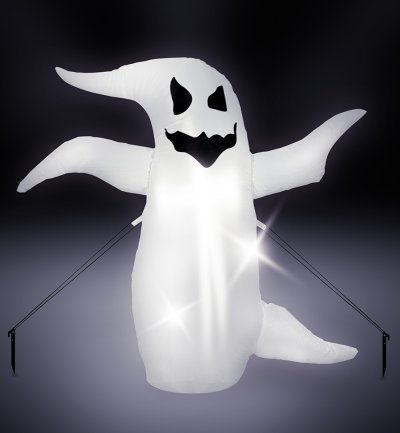 Aufblasbarer Halloween Geist mit LED – 90 cm | Leuchtende Dekofigur für Innen & Außen | Weiß mit Gruselgesicht