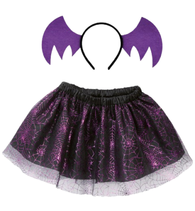 Halloween Kostüm Set: Fledermaus Haarreif & Tüllrock - Schwarz/Lila - Größe 104/116 - Perfekt für Mädchen - Spooky Bat Outfit