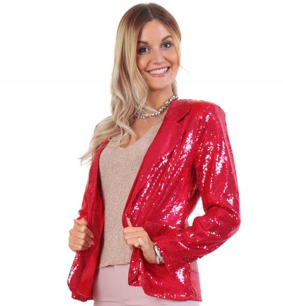 Pailletten besetztes Jackett Blazer Glitzer rot