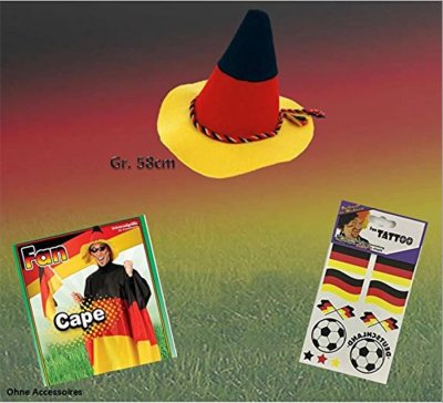Deutschland Fanpaket mit Fan-Hut, Cape und Gratis-Fan-Tattoos