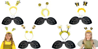 Zubehör-Set Biene, 2-TLG Haarreif mit Fühler und Flügel, gelb, schwarz, Tierkostüm, Käfer, Insekt, Karneval, Fasching, Mottoparty