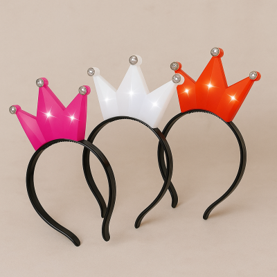 Krone blinkend Haarreif – LED Diadem für JGA, Karneval & Party – Leuchtendes Krönchen in Pink & Rot – Zubehör für Frauen