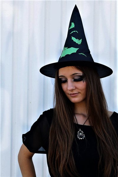 Hexenhut in schwarz mit verschiedenen Motiven, Kopfschmuck, Geisterstunde, Halloween