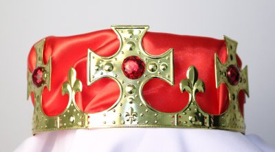 Königskrone mit Schmucksteinen verziert und Satinbesatz, kopfgroß, Metall