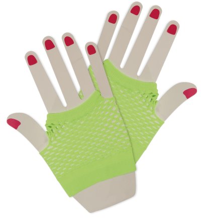 80er-Jahre-Kostüm-Zubehör-Set 6 tlg. Neon Rock Handschuhe, Ohrringe Haarreif Schleife Retro Style Bad Taste Accessoire