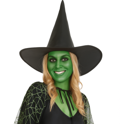 Hexenhut mit Schminkset – Halloween Kostümzubehör in Theaterqualität – Wahl zwischen Hexengrün oder Schminkset für Hexen
