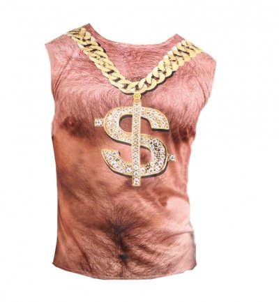 Shirt "Bronko" für Herren mit aufgedruckter Goldkette, Tanktop, DJ, Macho, Dollar, fotorealistisches Shirt