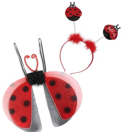 Zubehör-Set Marienkäfer, 2-TLG Haarreif mit Fühler und Flügel, rot, schwarz, Tierkostüm, Karneval, Fasching, Mottoparty versch. Ausführungen