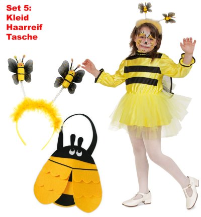 Kostüm - Set Biene für Kinder, 3-TLG. Bienchen mit Flügeln inklusive Haarreif und Tasche