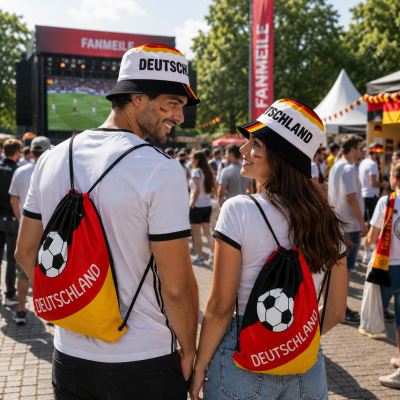 Deutschland Fan-Set mit Fischerhut & Turnbeutel – Schwarz Rot Gold Fanartikel für EM, WM, Stadion & Public Viewing