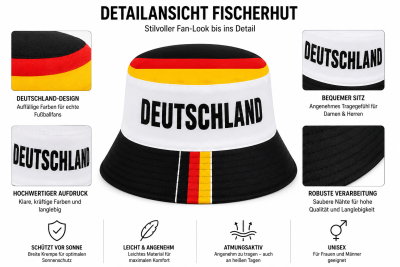 Deutschland Fan-Set mit Fischerhut & Turnbeutel – Schwarz Rot Gold Fanartikel für EM, WM, Stadion & Public Viewing