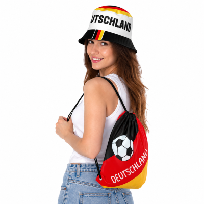 Deutschland Fan-Set mit Fischerhut & Turnbeutel – Schwarz Rot Gold Fanartikel für EM, WM, Stadion & Public Viewing