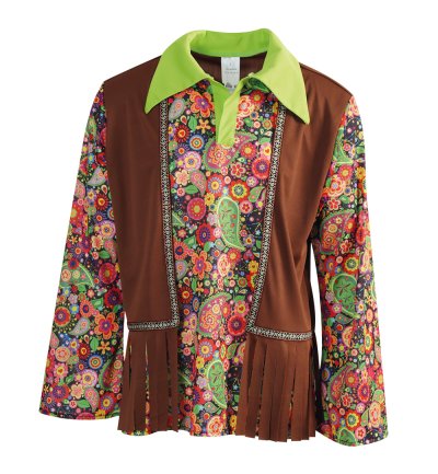Hippie Kostüm Erwachsene Damen oder Herren – 70er Jahre Outfit mit Buntem Blumenmuster & Brauner Fransenweste – Flower Power Verkleidung