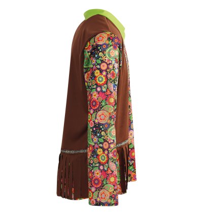 Hippie Kostüm Erwachsene Damen oder Herren – 70er Jahre Outfit mit Buntem Blumenmuster & Brauner Fransenweste – Flower Power Verkleidung
