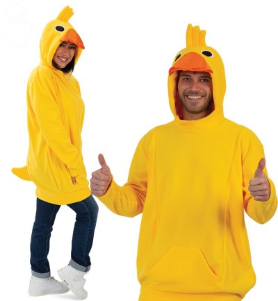 Enten Kostüm für Erwachsene Hoodie Kapuzenpullover mit Bauchtasche und Tierkapuze Schnabel Augen Kopfgefieder und Entenschwanz in 4 Größen erhältlich Unisex