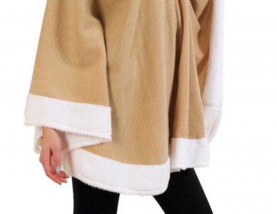 Damenkostüm Poncho Eskimo mit Kapuze, Fleece, Inuit, Eskimofrau, Fasching, Karneval, Mottoparty