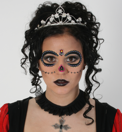 Gesicht-Tattoos, mexikanischer Totentag, verrückte Muster, sortierte Muster, Augen und Nase