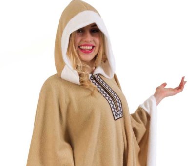 Damenkostüm Poncho Eskimo mit Kapuze, Fleece, Inuit, Eskimofrau, Fasching, Karneval, Mottoparty